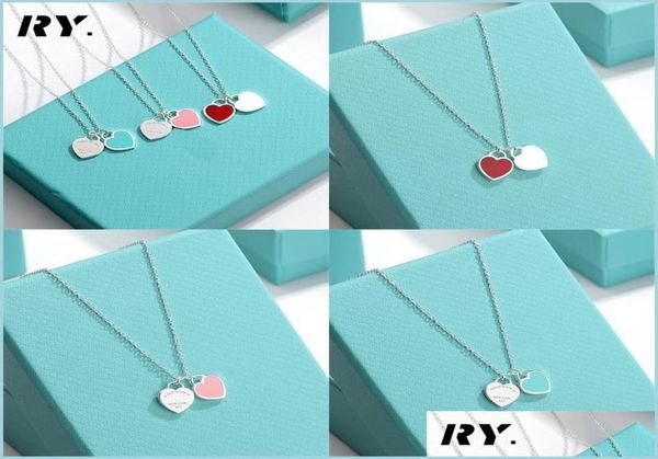 

pendant necklaces pendant necklaces classic double heart love necklace design brand clavicle red blue pink for women jewelry gift 1180493, Silver