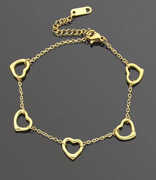 

stainless chain t style hollow heart charms fashion women bracelet party gift jewelry6621667, Golden;silver