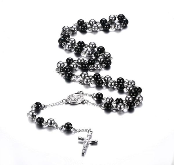 

fashion blacksilver color rosary necklace stainless steel long necklace jewelry7961026, Silver