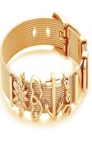 

fashion stainless steel woman men bracelet mesh bracelet set crystal heart anchor charm bracelet bangle for female lover7288738, Black