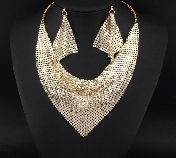 

indian chic style shining metal slice bib choker statement necklaces matching earring party wedding fashion jewelry sets 30564995097, Silver