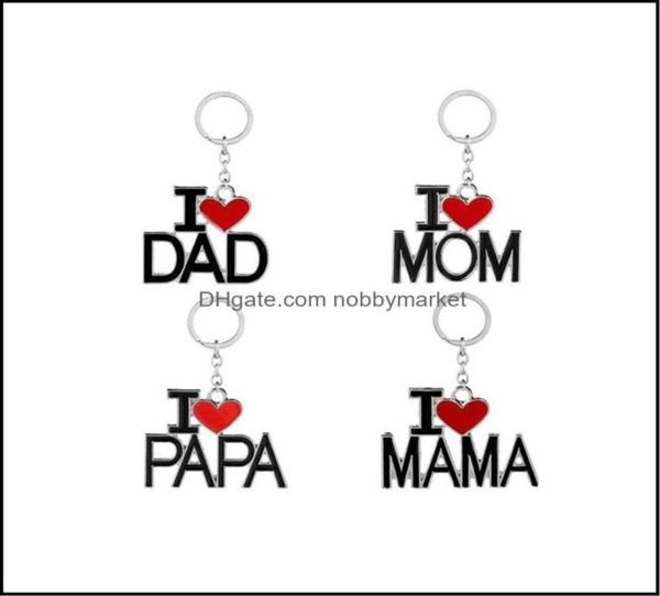 

key rings jewelry enamel alloy i love mom dad papa mama heart pendant keyrings fathers day mothers gifts keychain drop delivery 204719156, Slivery;golden