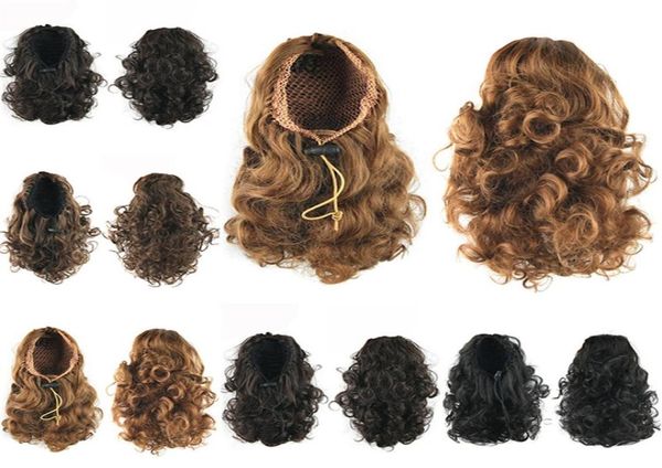 

34cm drawstring synthetic ponytail 13 inches deep wave ponytails simulation human hair extension bundles 4 colors sp097n6688132, Black