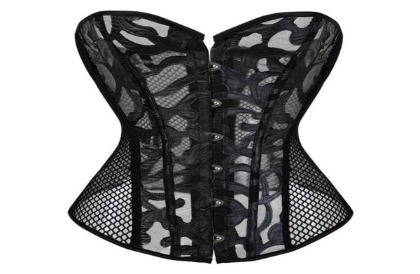 

plus size lace mesh corset bustier s6xl black white ultra lightweight hollowout fish net back overbust corselet no ruffle trim6201425