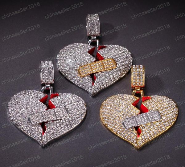 

2019 new men hip hop jewelry iced out chain heart pendant necklace fashion broken heart bandage choker women necklaces birthday gi6405305, Silver