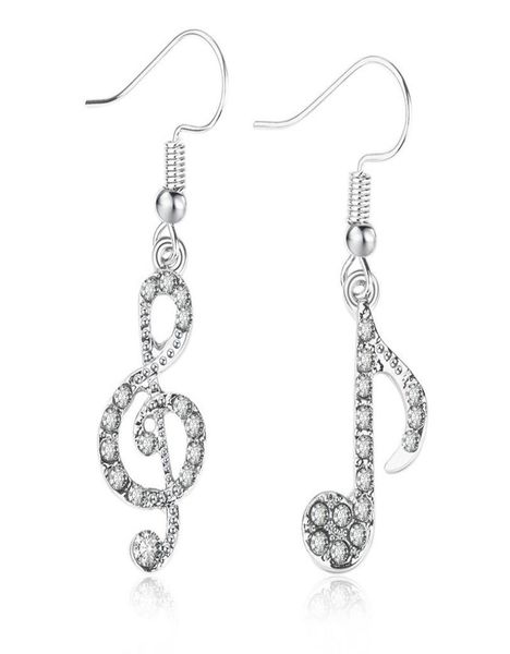 

popular diamondstudded musical notes temperament asymmetric earrings student girls sparkle personality music symbol jewelry5341121, Silver