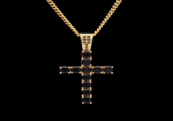 

iced out colorful zirconia cz cross necklaces pendants punk hiphop fashion jewelry with gold color 3mm cuban chain4382987, Silver