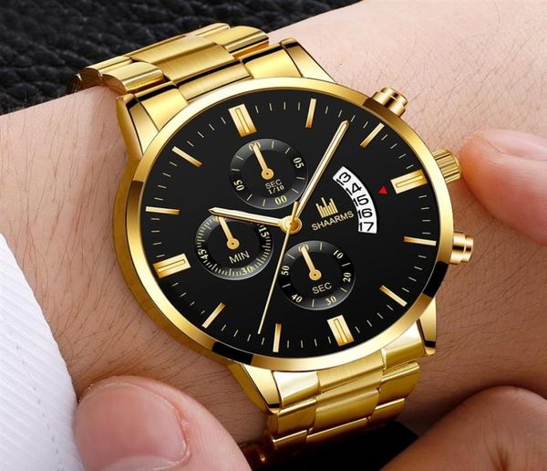 

2021 men luxury business military quartz watch golden stainless steel band men watches date calendar male clock relogio direct5045628