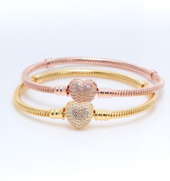 

18k yellow gold plated cz diamond heart bracelets original box set for 925 silver chain bracelet for women wedding jewelry4525622, Golden;silver