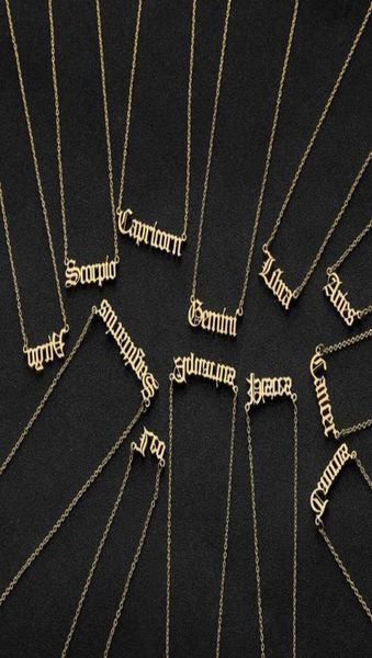 

personalized letter zodiac necklace constellation necklaces custom stainless steel old english necklace birthday jewelry gifts dhl4247054, Silver