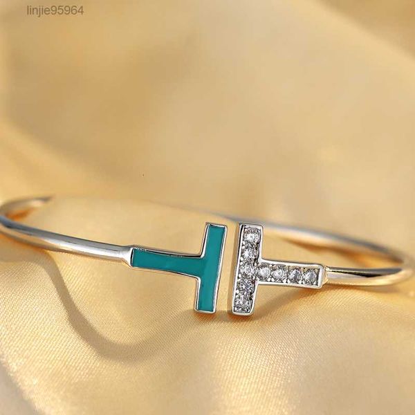 

rose gold and silver letter brass bangle t bracelet for women gift1, Black