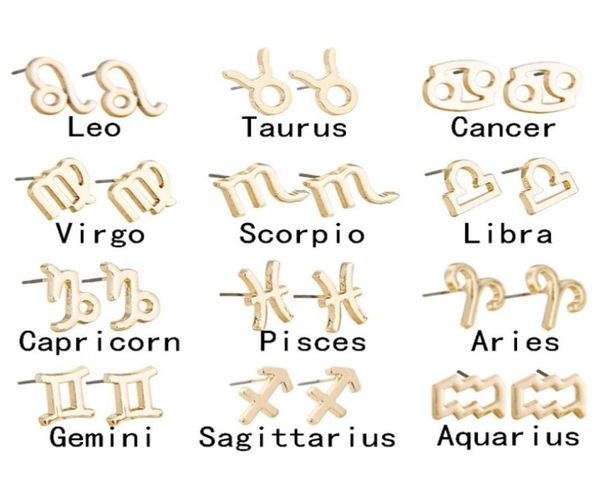 

fashion 12 constellation earring classic silver gold zodiac sign stud earrings jewelry with gift card7885220, Golden;silver