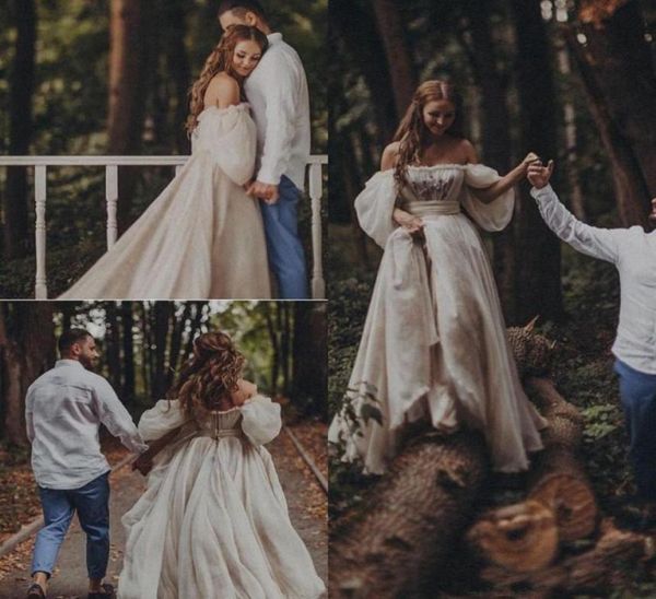 

sweetheart gothic wedding dress 2021 off shoulder puff sleeve princess bridal gowns rustic country hippie wedding dress3385121, White