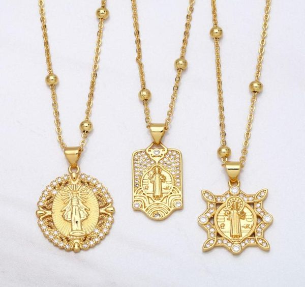 

pendant necklaces flola bead chain saint benedict medal necklace copper zircon white stone short gold plated catholic jewelry nkea8627898, Silver