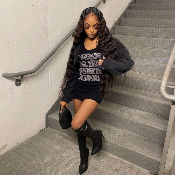 

style dress summer rhinestone letter high waist sheath womens streetwear, Black;gray