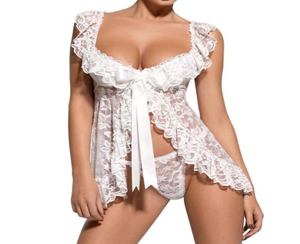 

lace lingerie dress women sleepwear sets homewear night gowns gstring panties nightwear1832917, Black;red
