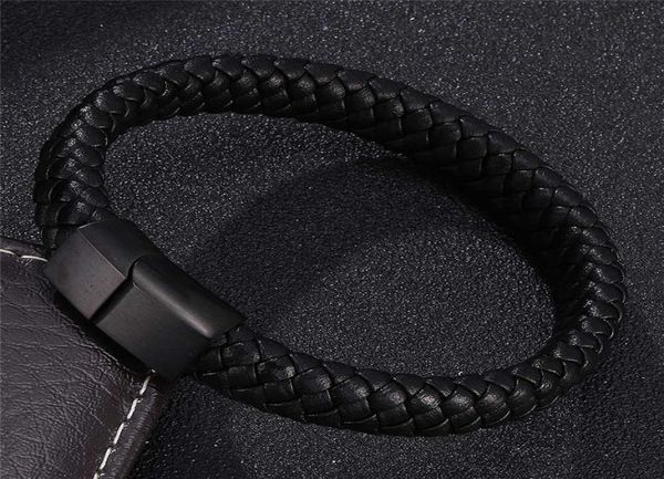 

punk braclets charm black man bracelets strands braided leather stainless steel magnetic clasp rope women jewelry3210160, Golden;silver