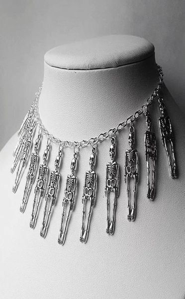 

gothic skeleton necklaces skull human bone statement necklace pendant women jewelry punk rock bar party collars vintage silver cho3158710