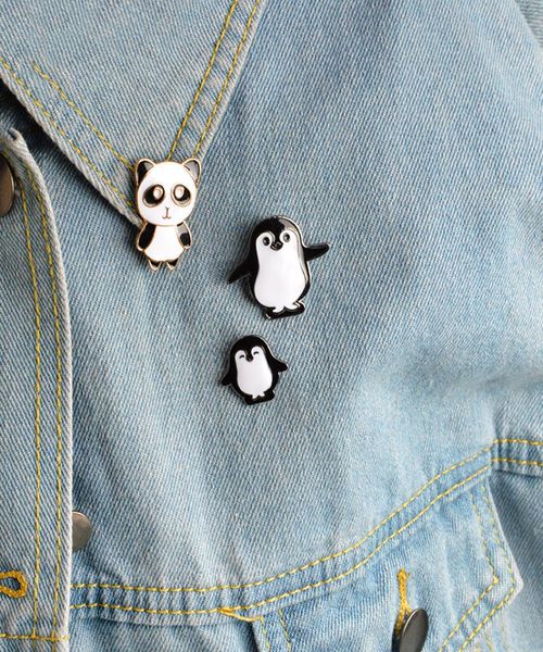 

cute cartoon animal penguin panda metal kawaii enamel pin badge buttons brooch shirt denim jacket bag decorative brooches for wome2867885, Gray