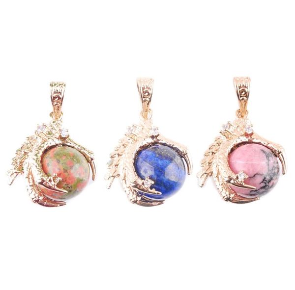

wojiaer dragon claw gold pendant natural turquoise amethyst agate gem stones round bead women jewelry bn3086222776, Silver