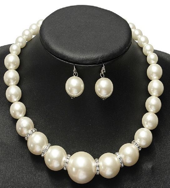 

imitation pearls bridal jewelry sets fashion crystal wedding gift classic statement collar choker necklace earring sets for women 3338066, Silver