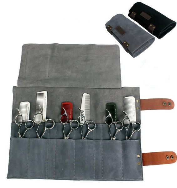 

real leather hair stylist professional barber scissor pouch cases salon hairdresser scissors tool holster folding bag 12 pockets t3431604