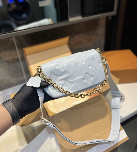 

l designer bag prefall pochette coussin pm handbag match prefall chunky chain crossbody denim-printed puffy embossed envelope shopping bag m