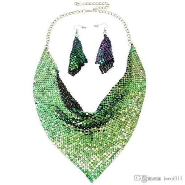 

2016 indian jewelry set chic style shining metal slice bib choker necklaces with earring party wedding fashion jewelry sets9148363, Silver