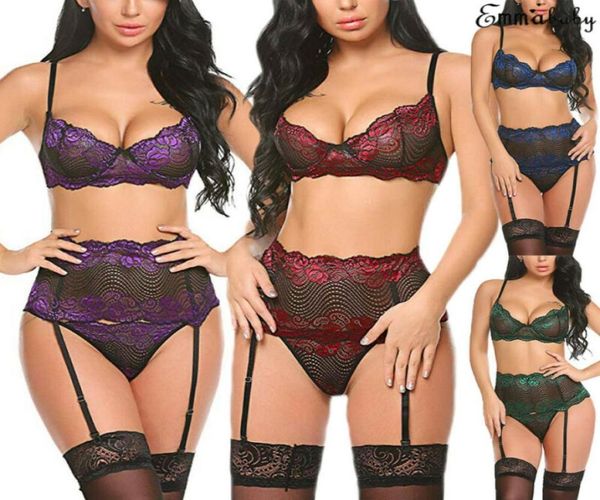 

bras sets women lace belt stocking gstring underwear babydoll sleepwear set3752188, Red;black