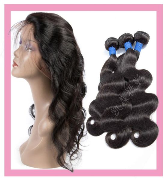 

indian human hair mink body wave 3 bundles with 360 lace frontal adjustable band lace frontal with bundles natural color 828inch6901849, Black;brown