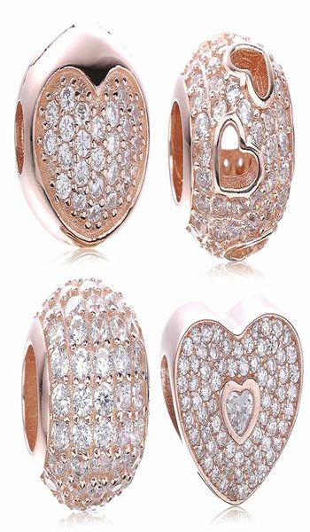 

wholesale original 925 sterling silver bead charm with rose gold plated & clear cubic zircon fit bracelet 964419, Black