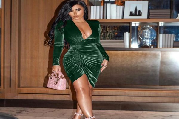 

deep v neck long sleeve bodycon dress women autumn winter party velvet dresses for woman9128918, Black;gray