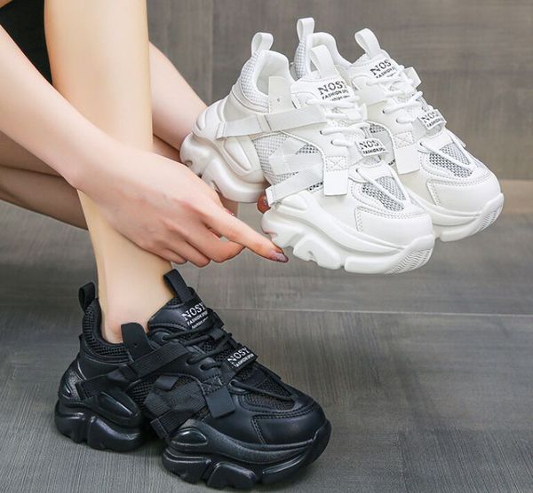 

women's sneakers internal increase leather casual white ladies shoes trainer platform sneaker womens zapatillas mujer girls boots 35-40, Black