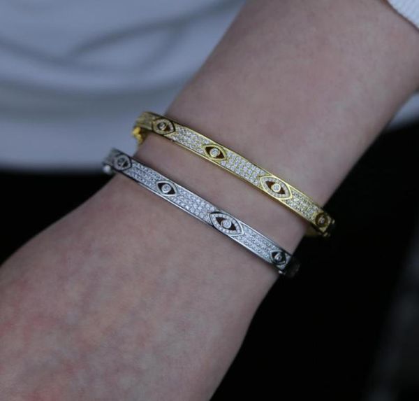 

fashion women hand bracelet jewelry gold plated micro pave clear cz turkish lucky evil eye bangle bracelets for women6948335, Golden;silver