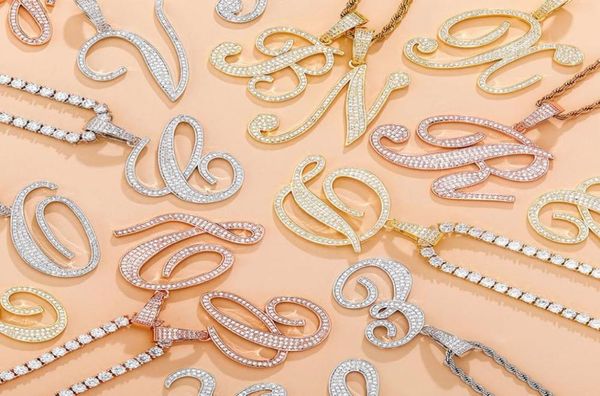 

new fashion gold plated bling ice out cz az bling letter pendant necklace with 24inch rope chain nice gift for friend family3795551, Silver
