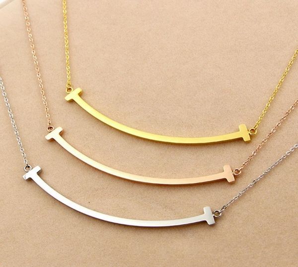 

stainless steel personalized smile tshaped women clavicle necklace jewelry fashion minimalist bar necklace 45cm8921207, Silver