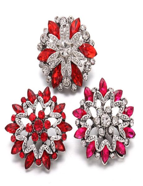 

6pcslot new snap jewelry bracelets red rhinestone 18mm flower snap buttons fit bracelets for women interchangeable jewelry7942763, Golden;silver