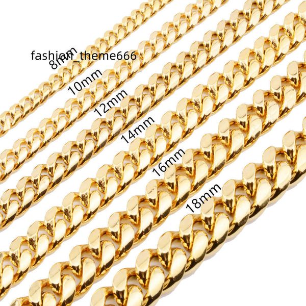 

chains 8mm/10mm/12mm/14mm/16mm miami cuban link chains stainless steel mens 14k gold chains high polished punk curb necklaces mens jewelry, Silver