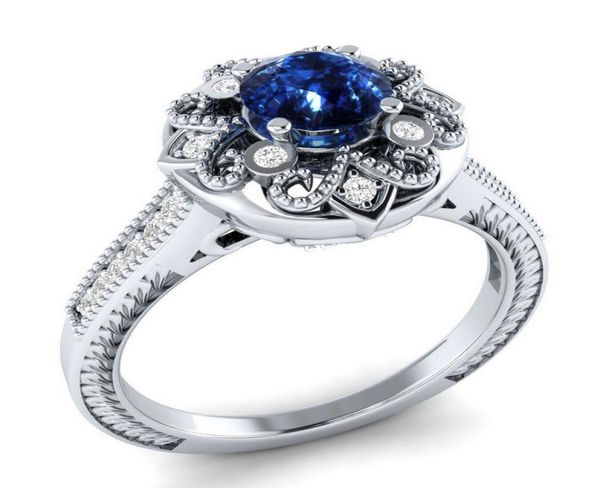 

2018 new arrival original desgin vintage fashion jewelry 925 silver fill round shape blue sapphire cz dimaond wedding band ring fo9893973, Slivery;golden