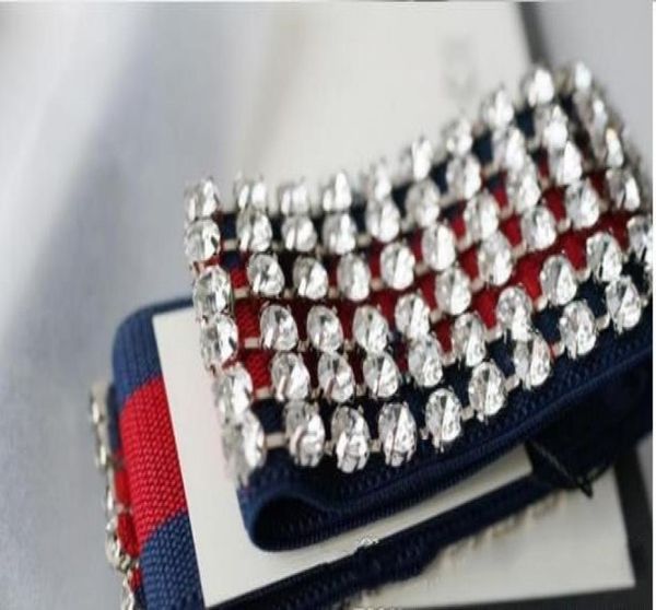 

fashion elastic stripe full crystal rhinestone headband runway headwrap green and red strap clear crystal pave women party wedding2382931, Silver