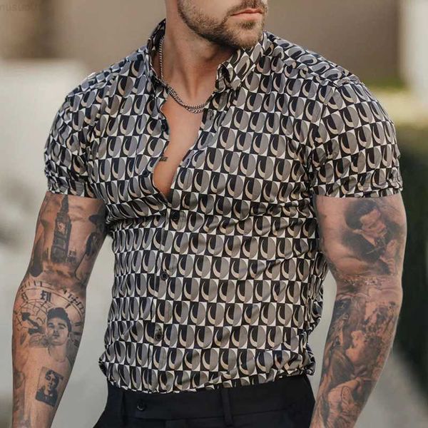 

men's casual shirts summer casual slim short sleeve shirt mens fashion pattern print thin shirts 2023 spring men clothes leisure button, White;black