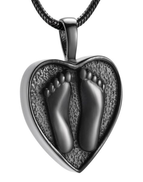 

ijd10002 black color human foot engraving heart cremation pendant hold loved ones ashes stainless steel jewelry funeral casket7635635, Silver