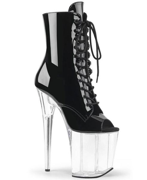 

2023 winter short boots black sole transparent peep toe women low barrel elevated adhesive bottom lace up fashion knight boots