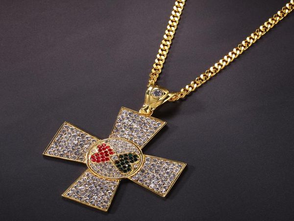 

wholehiphop cross love pendant red heart and black heart stitching pendant diamond jewelry fashion hiphop pendant3872321, Silver