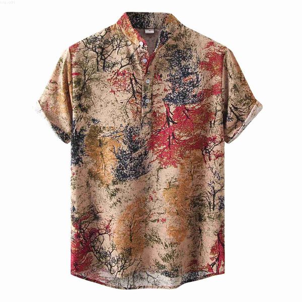 

men's casual shirts fashion print cotton shirt men short sleeve stand collar thin pullover 2023 summer casual t shirts streetwear l230, White;black