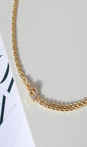 

choker metallic stitched chain belt buckle style inlaid with small diamond necklace neck6298156, Golden;silver