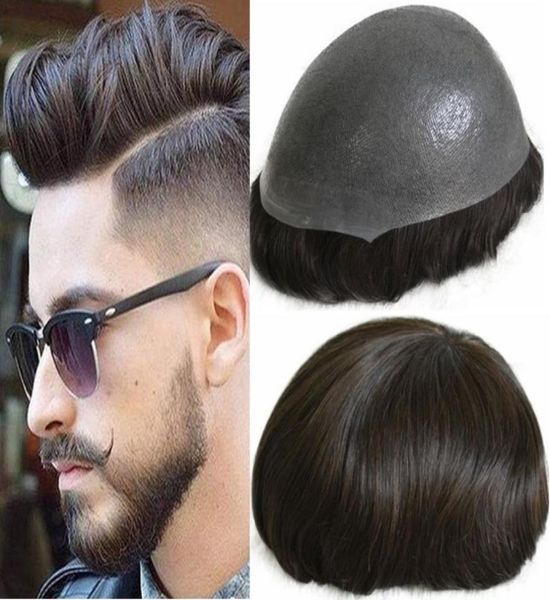 

silicone wig mens hairpieces straight full pu toupee thin skin toupee european virgin human hair replacement wig for men 1644618, Black