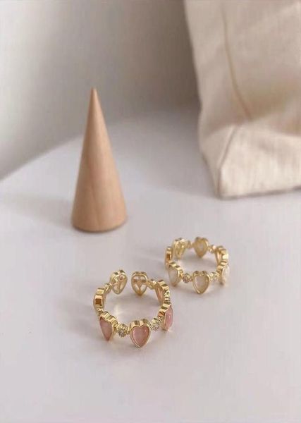 

peach rings with side stones heart jewelry stone copper ring opening can adjust the sense of minority design retro cold wind ring6193403, Silver
