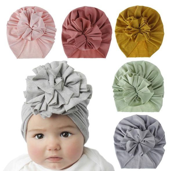 

18 styles cute infant toddler flower knot indian turban cap kids headbands caps baby floral hat solid soft cotton hairband 7196352, Yellow