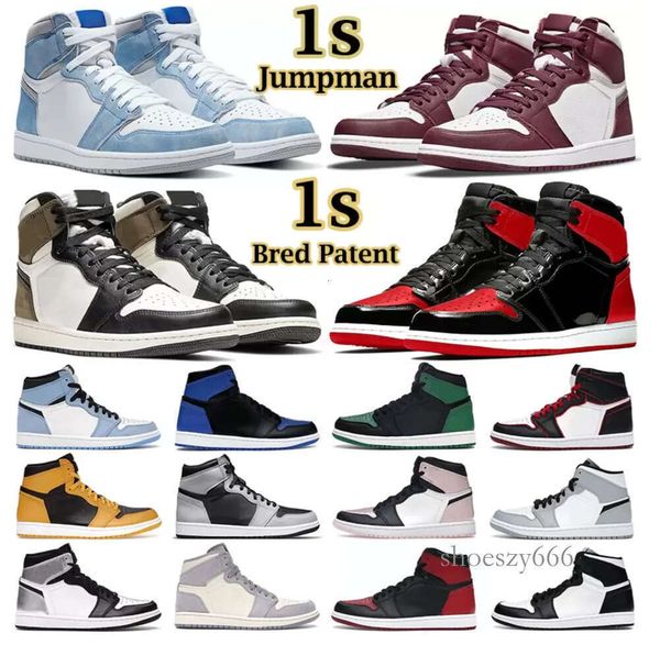 

men women basketball shoes 1s jumpman 1 high mid bordeaux atmosphere bred patent university blue hyper royal pale ivory mens, Black